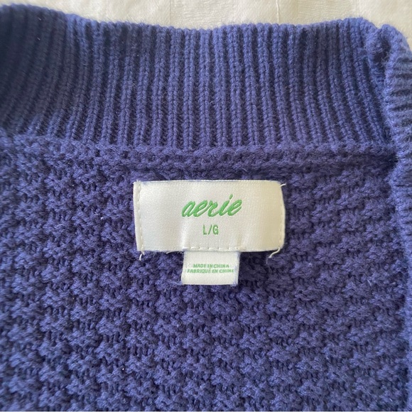 Aerie Oversized Varsity Cardigan in Navy Blue - Picture 7 of 16